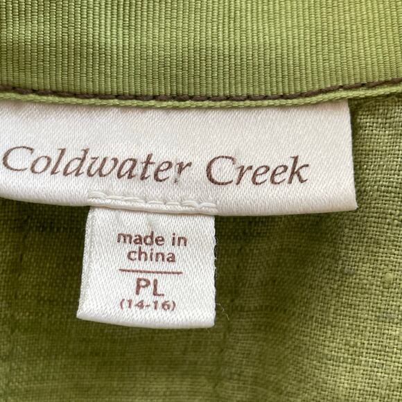 Coldwater Creek Chartreuse Lime Green 100% Linen Jacket Petite LG Spring Casual - Picture 12 of 14